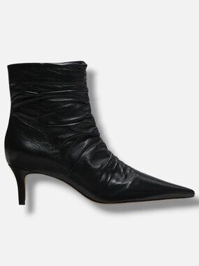 22élevé Women's Black 55MM Ruched Leather Booties Size 38.5